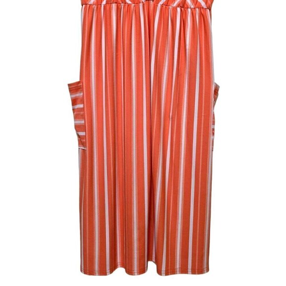Bobbie Brooks Orange Striped V-Neck Mini Dress Sz M - Picture 2 of 6